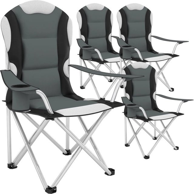 TECTAKE Campingstuhl Set 4er Pack, faltbar und gepolstert mit Getränkehalter, Grau, B/T/H: 60 x 88 x 110 cm - Bild 2