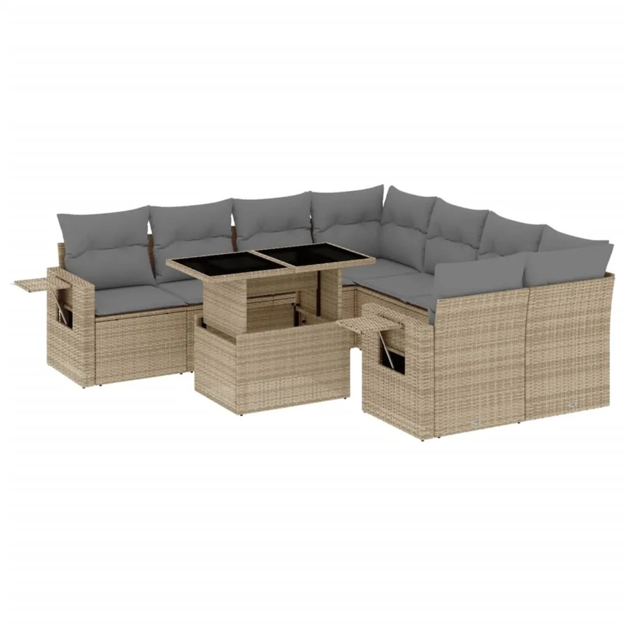vidaXL 9-teilige Garten-Sofagarnitur aus Poly-Rattan mit Kissen in Beige-Grau - Bild 2