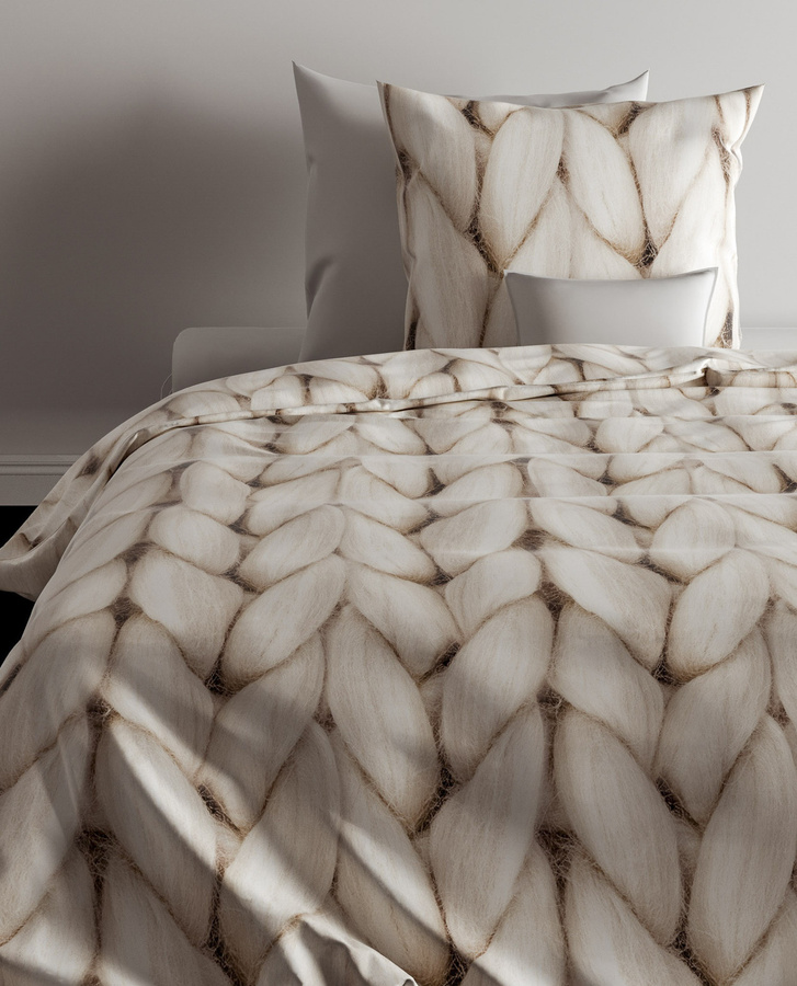 Zo! Home Flanell Bettwäsche Ayah Natural Beige mit Strickmuster, Bettbezug B: 155 cm, H: 220 cm und Kissenbezug 80 x 80 cm - Bild 1