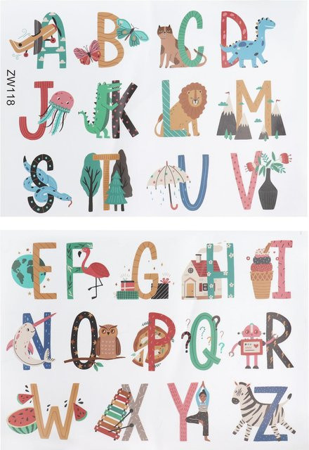 CosyHome Wandtattoos für das Kinderzimmer mit Tier-, Pflanzen- und Buchstabenmustern in Grau und Multicolour - Bild 1