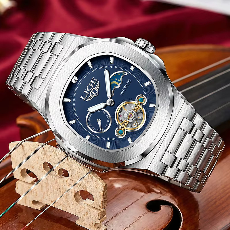 LIGE Armbanduhr Automatik, Edelstahl, Blau, Herren - Bild 2