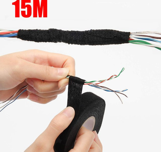 TFAAI Hitzebeständiges Stoffband Schwarz, 15 Meter klebendes elektrisch isolierendes Gewebeband zum Schutz von Autokabelbäumen - Bild 1