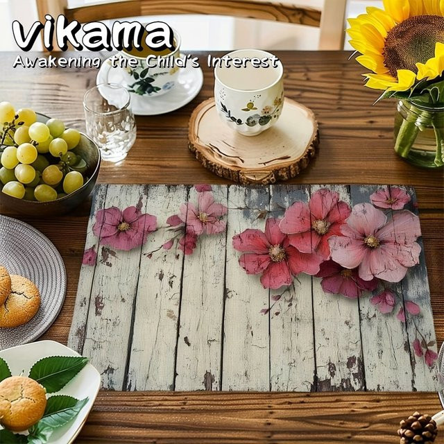 VIKAMA 4er Set Tischsets aus Leinen im Vintage-Design mit Holzmaserung, rechteckig, Mehrfarbig, B: 40,0 cm, T: 30,0 cm - Bild 1