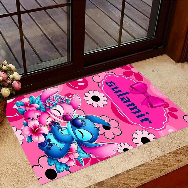 NostalgicHub Disney Stitch Abenteuer in Blumen Teppich, Rosa, Polyester, B/B: 60 x 40 cm - Bild 1