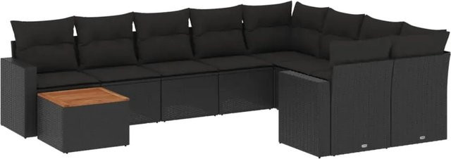 vidaXL 10-tlg. Garten-Sofagarnitur in L-Form aus Polyrattan und pulverbeschichtetem Stahl mit Kissen in Schwarz - Bild 1
