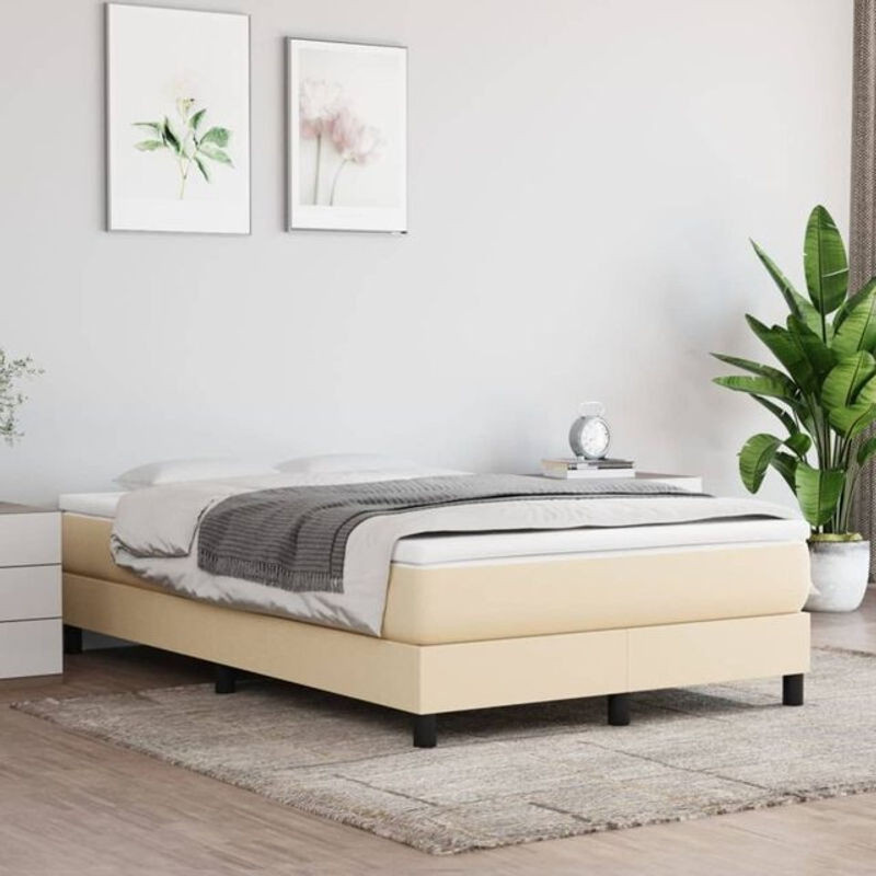 vidaxl Boxspringbett mit Matratze in Beige und Weiß aus Stoff, B/T/H: 200 x 120 x 25 cm - Bild 1