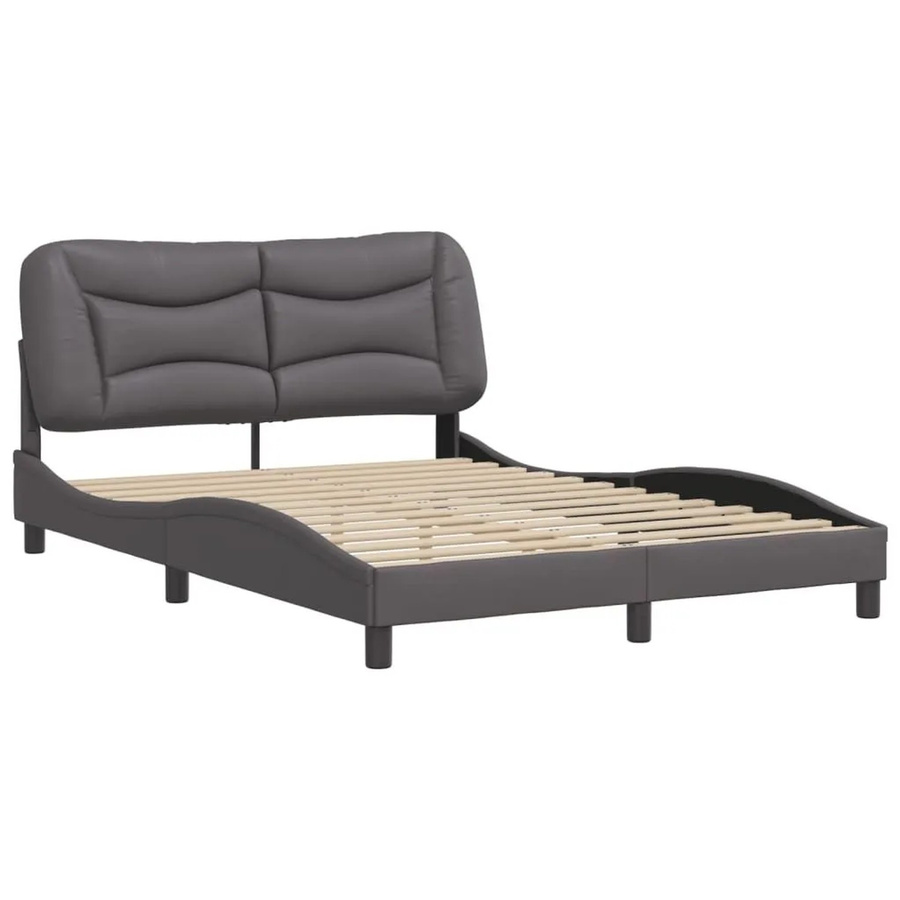vidaXL Bettgestell Hvar in Grau aus Kunstleder und Holz, B/T/H: 140 x 190 x 145 x 208 cm - Bild 2