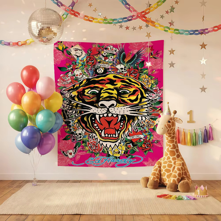 Warner Bros. E-Ed H-Hardy Flaggenmotiv Kunstdruck in Multicolour, Textil-Wanddeko im Retro-Stil, Breite: 60,0 cm, Höhe: 40,0 cm - Bild 5