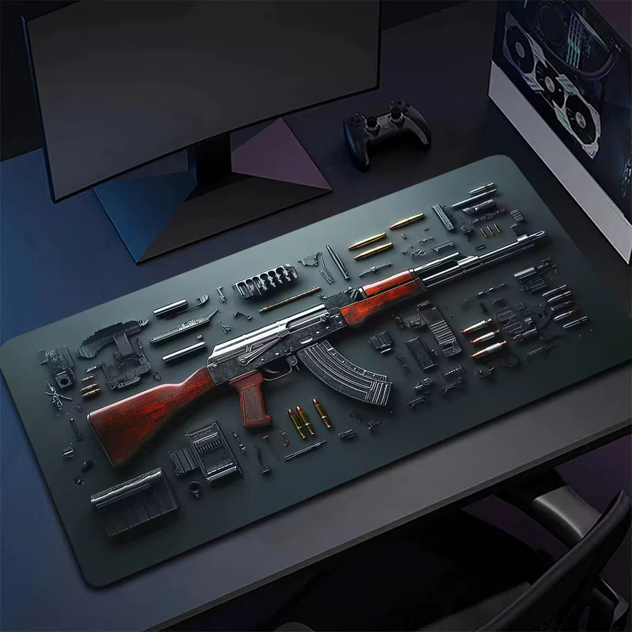 Mairuige XXL Mauspad mit Waffenmuster in Schwarz, große rutschfeste Schreibtischunterlage für Gaming und Büro - Bild 3