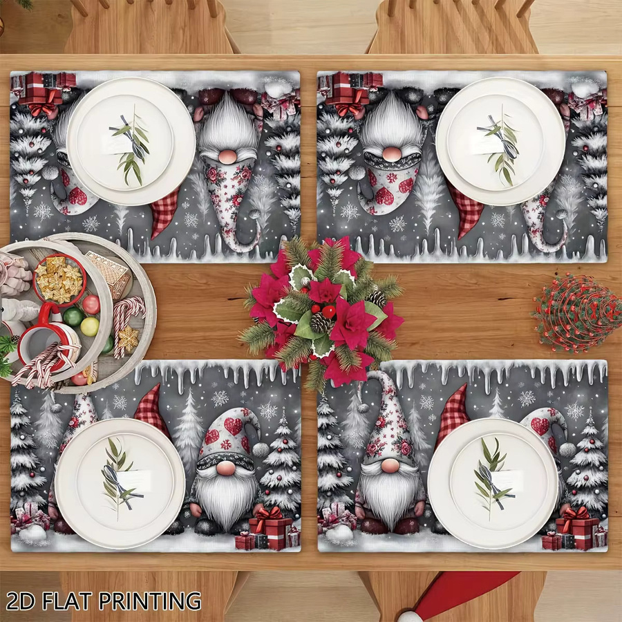 VIKAMA Weihnachtsmatte Set mit Weihnachtsmannhut, Weihnachtsbaum und Schneeflocken in Rot und Multicolour für Tischdekoration und Restaurants - Bild 3