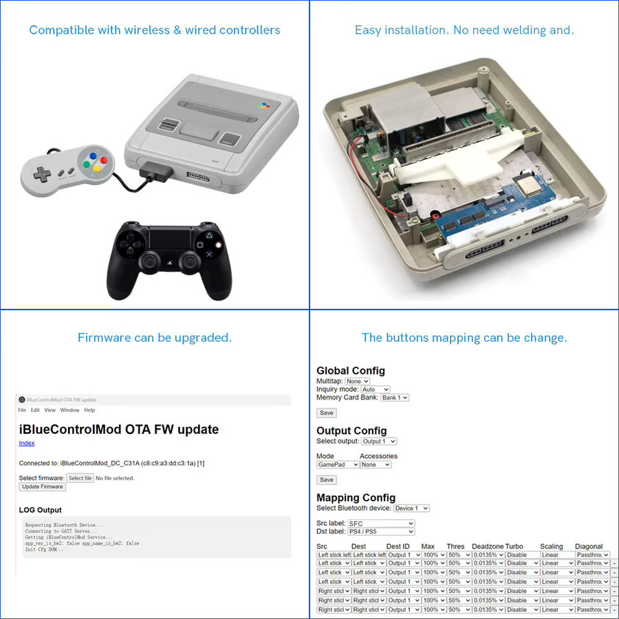 iBlueControlMod Bluetooth Wireless Controller Interner Adapter für JP SFC und EU SNES Retro Gamepads - Bild 3
