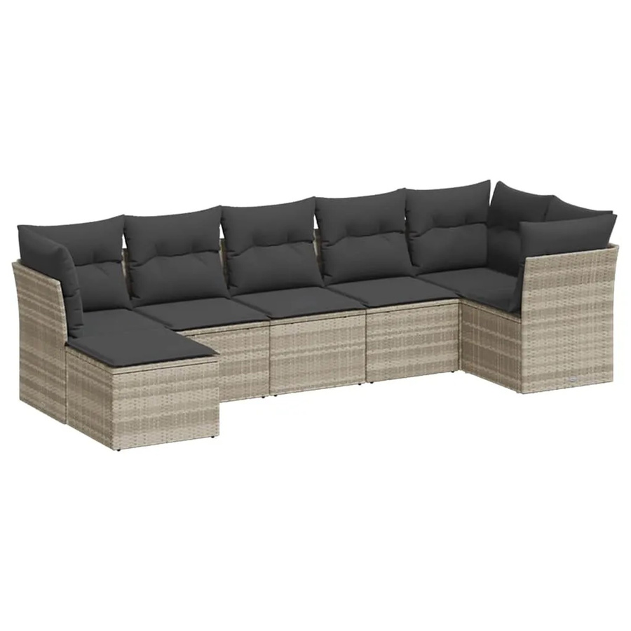 vidaXL 7-teilige Garten-Sofagarnitur aus Polyrattan in Grau mit Kissen und Ottoman - Bild 2
