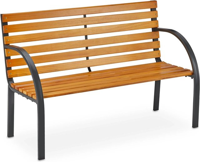 Relaxdays Gartenbank aus Hartholz und pulverbeschichtetem Stahl in Schwarz und Natur für 2 Personen, B/T/H: 122 x 84 x 60 cm - Bild 1