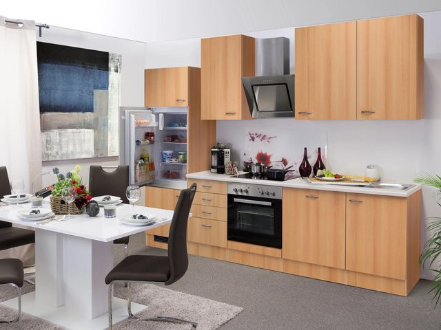 Flex-Well Classic Küchenzeile Nano in Buche Nachbildung, Farbe Braun, Breite: 280 cm, Höhe: 200 cm, Tiefe: 60 cm - Bild 1