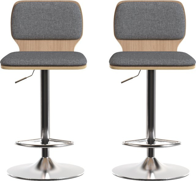 HOMCOM 2er-Set Barhocker in Grau mit Leinenoptik, höhenverstellbare Barstühle mit Rückenlehne und Fußstütze, 360 Grad drehbar, B/T/H: 41 x 47,5 x 81-102 cm - Bild 1