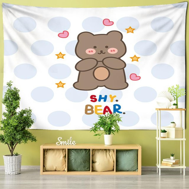 Bunter Wandteppich von Super Six mit Cartoon-Tiermotiv im Boho-Stil, grau/mehrfarbig, B: 95 cm, H: 70 cm - Bild 1