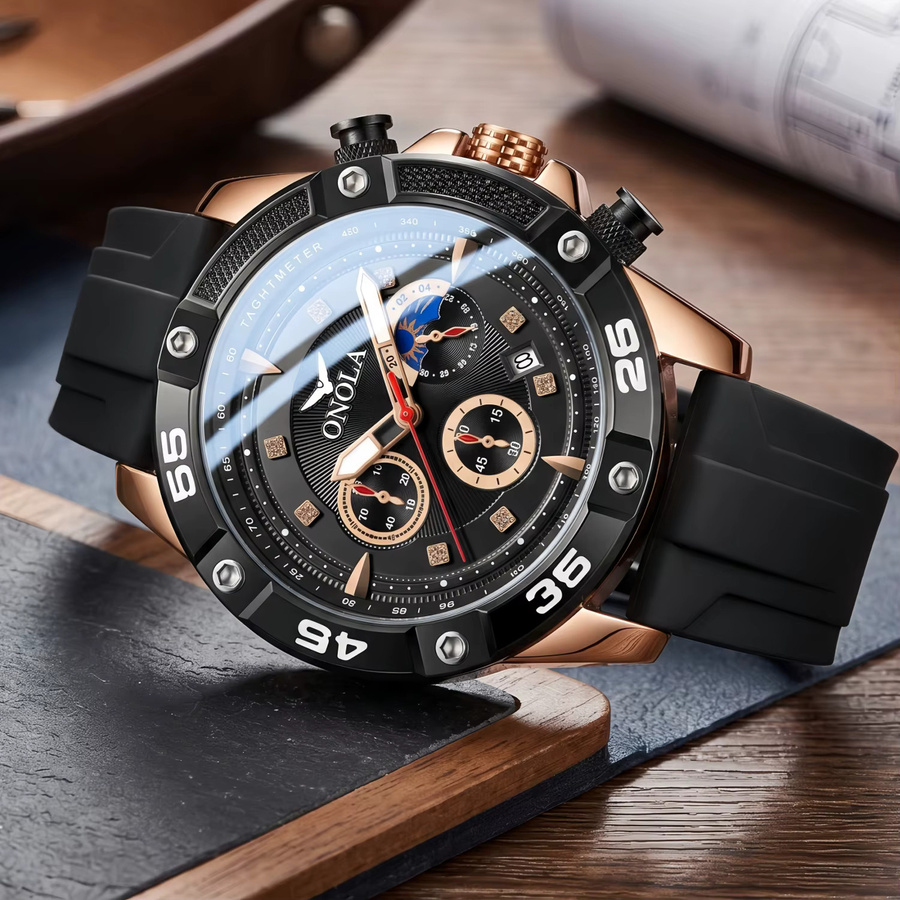 ONOLA Armbanduhr Quarz, Edelstahl, Schwarz, Herren - Bild 2