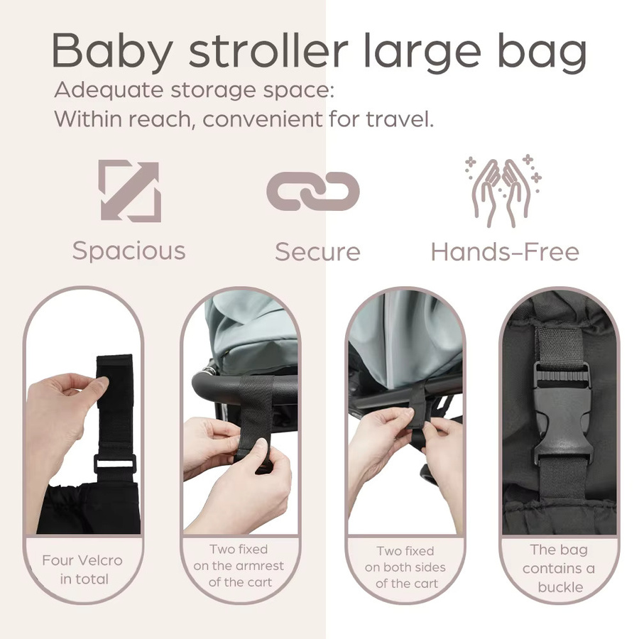 Momo&Dudu Universelle Aufbewahrungstasche für Kinderwagen mit abnehmbaren Trägern, Schwarz - Bild 6
