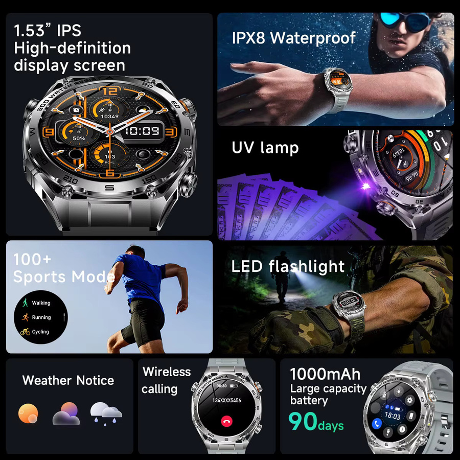 SIMSONLAB Smartwatch, Schwarz, Herren, Rund, GPS, Bluetooth - Bild 4