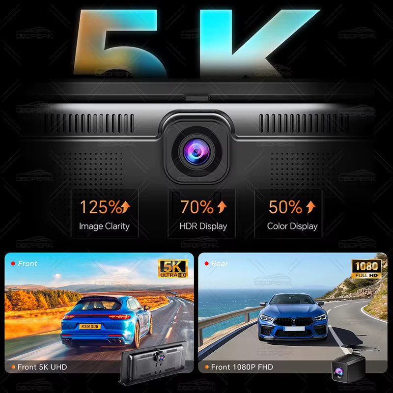 OBDPEAK K8 Pro Dashcam mit 11,3 Zoll Touchscreen, 5K Auflösung, GPS, 5G WiFi, Wireless CarPlay und Android Auto, Schwarz - Bild 4