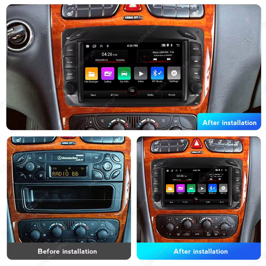 STRONGNAVI 7-Zoll Autoradio mit kabellosem CarPlay und Bluetooth in Schwarz für Mercedes Benz CLK W209, G-W463, Vito, Viano und C-W203 (1998-2006) - Bild 2