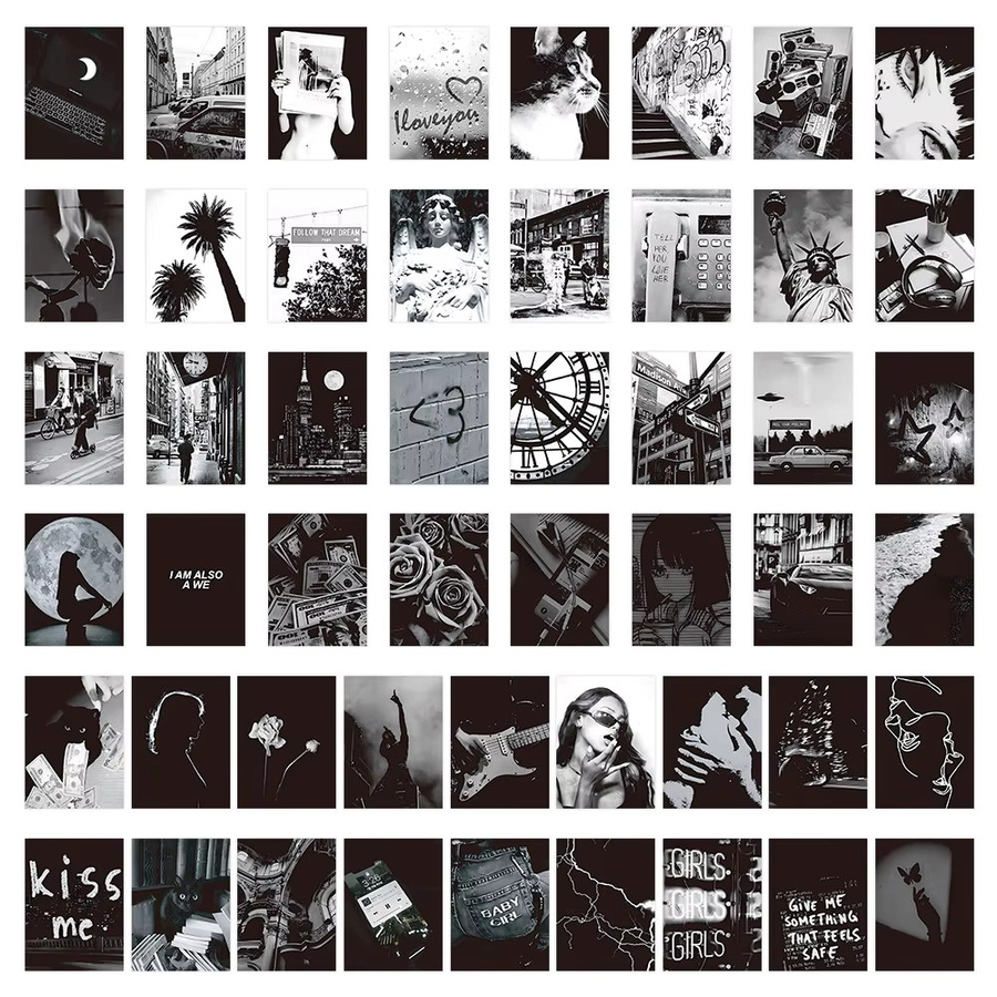 Story Store Wandcollage-Set mit 50 Vintage Indie Fotodrucken in Schwarz-Weiß - Bild 3