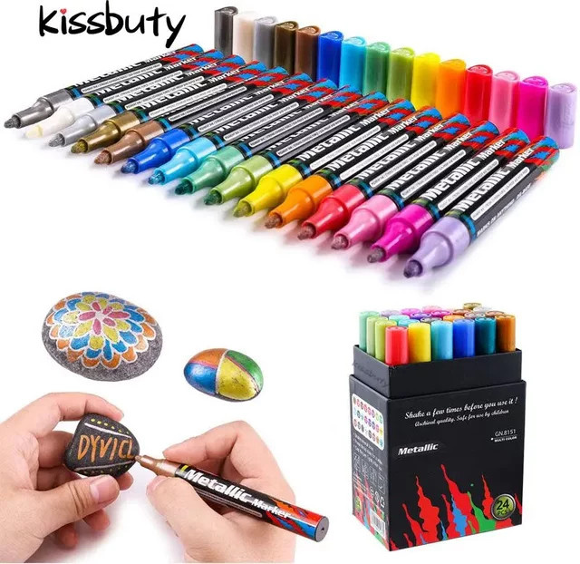 GN Metallic-Lackmarker-Stifte im 24er Set, Multicolor, Permanent-Stifte für Stein, Papier, Keramik und Kunststoff - Bild 1