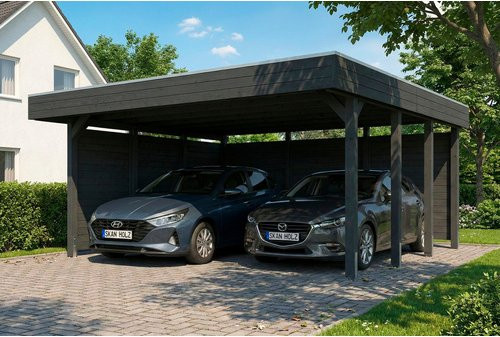 SKANHOLZ Carport Friesland Set C mit Seiten- und Rückwand aus Fichte in Anthrazit und Schwarz, B: 546 cm, T: 555 cm - Bild 1