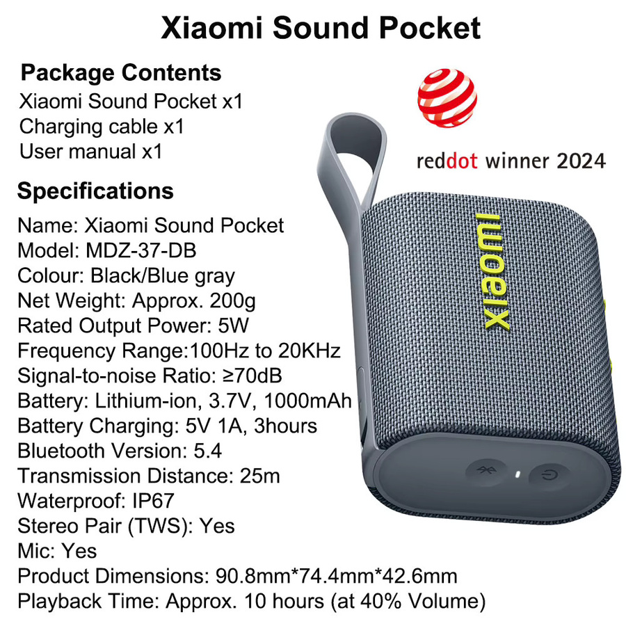 Xiaomi Sound Pocket Tragbarer kabelloser Bluetooth 5.4 Lautsprecher mit TWS-Stereo, IP67 wasserfest, Blau - Bild 5