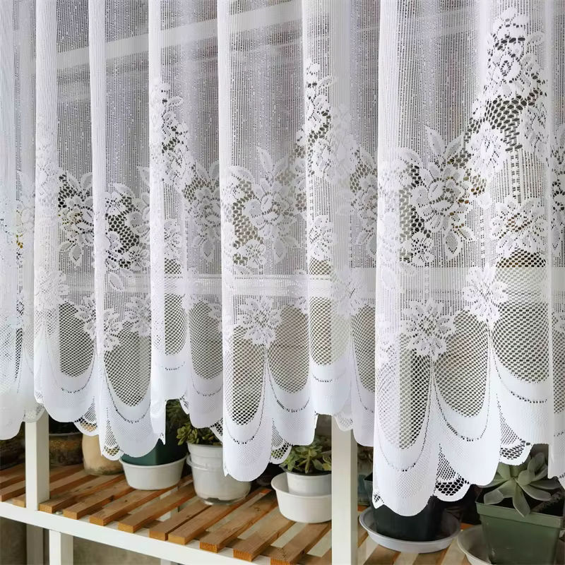 NewWPKIRA Transparentes Tüll-Voile-Vorhang mit weißer Spitze und Netzstoff, Breite: 60 cm, Höhe: 100 cm - Bild 2