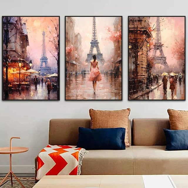 Potdemiel Leinwand Poster Paris Romantische Liebe Landschaft Wandbild Mehrfarbig - Bild 1