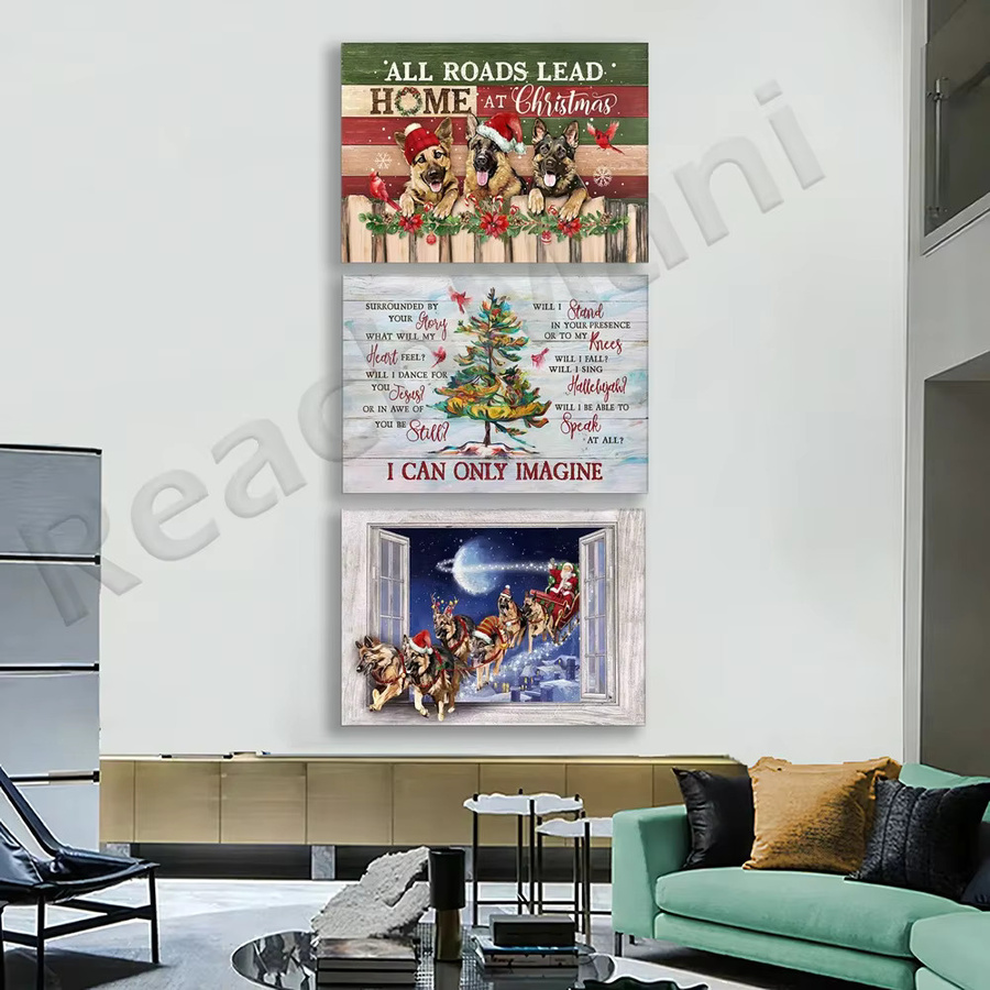 Weihnachtsleinwand mit Deutscher Schäferhund und Weihnachtsmann, Motiv Gott ist großartig Gott ist gut, Mehrfarbig, Canvas Wandbild - Bild 3