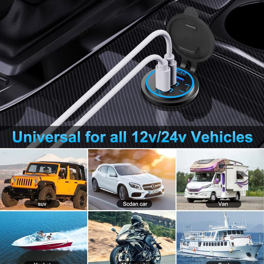 Wasserdichte 12V USB-Steckdose mit Dual PD3.0 und Quick Charge 3.0 in Schwarz für Wohnmobil, Marine, LKW und Motorrad, 78 W - Bild 5