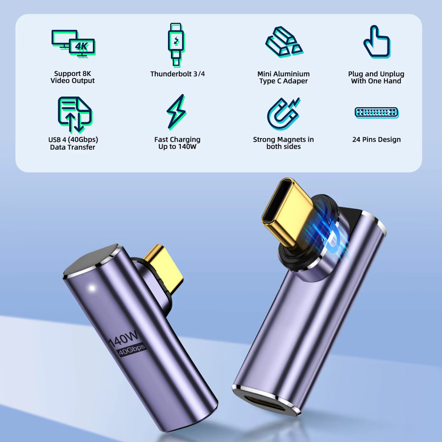 MCGILLON USB4.0 Magnetadapter USB-C Stecker auf Buchse mit 140 W und 40 Gbit/s für 8K 60 Hz in Gold - Bild 5