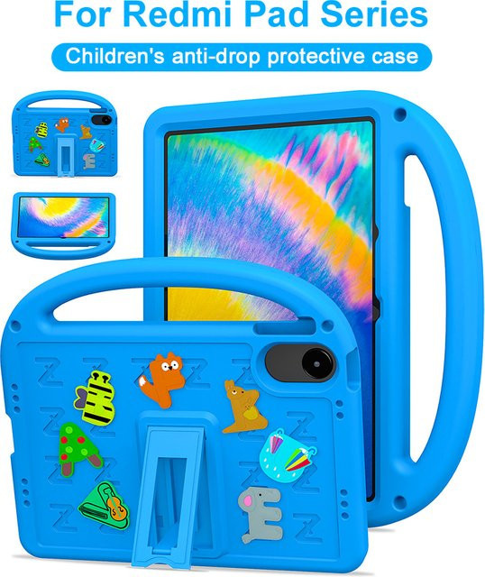 AKABEILA Kindersichere EVA-Hülle für Xiaomi Redmi Pad SE, Pad 2, Pad Pro 11 und 12.1, stoßfeste Tablet-Schutzhülle mit Griff und Ständer in Gelb oder Blau - Bild 1