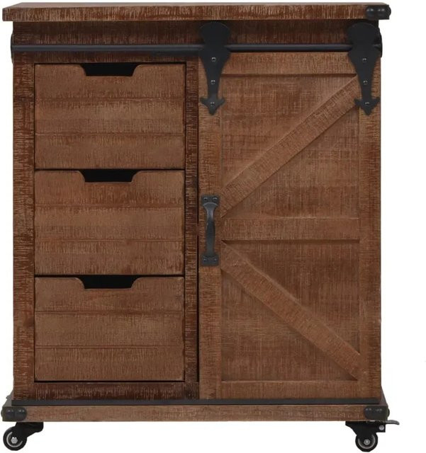 vidaXL Aufbewahrungsschrank aus massivem Tannenholz in Braun mit Rollen im Vintage-Design, B/T/H: 64 x 33,5 x 75 cm - Bild 1