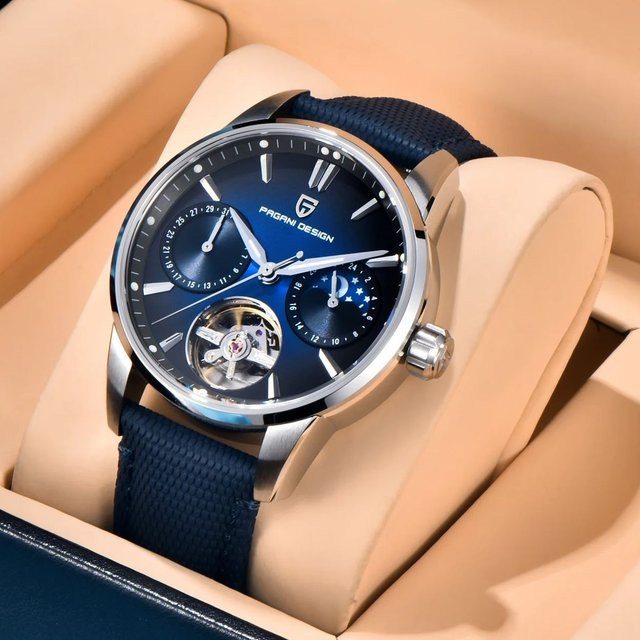 PAGANI DESIGN Armbanduhr, Automatik, Edelstahl, Blau, Tourbillon, Mondphase, Herren - Bild 1