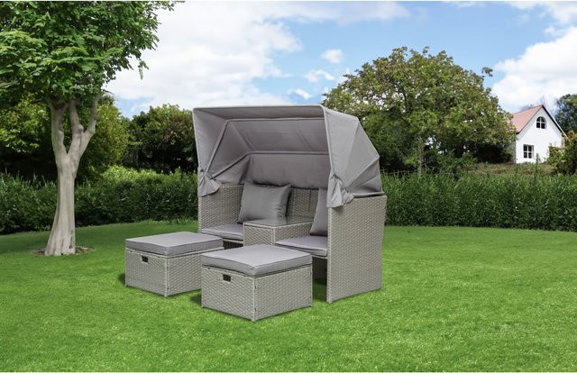 Garden Pleasure Relax-Lounge Saint-Tropez aus Polyrattan in Anthrazit mit Sonnendach und Seitentisch B/T/H: 75 x 170 x 170 cm - Bild 1