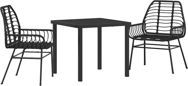 vidaXL Garten Essgruppe 3-teilig aus Poly-Rattan und Glas in Schwarz - Bild 1