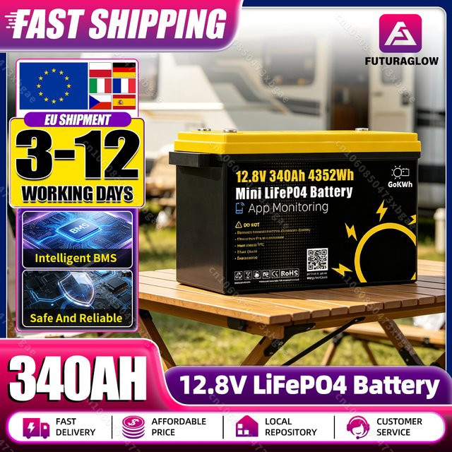 Futuraglow 12V 340Ah LiFePO4-Batterie 4352Wh Klasse A mit integriertem BMS für Wohnmobil, Boot und Solar-Energiespeicher - Bild 1