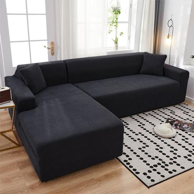Elastische Sofabezüge in Schwarz für 1- bis 4-Sitzer und Ecksofas, bedrucktes Design mit rutschfester Oberfläche - Bild 1