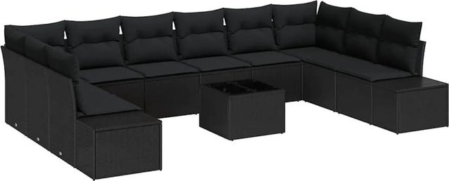 vidaXL Garten-Sofa-Set aus Poly Rattan mit Kissen, 11-teilig, Schwarz - Bild 1