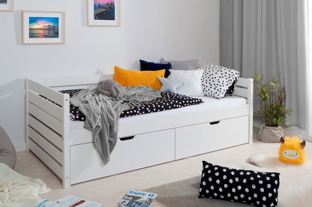 TICAA Sofabett Naomi in Weiß mit 2 Schubkästen und Kiefernholz-Rahmen, B: 120 cm, L: 200 cm - Bild 1
