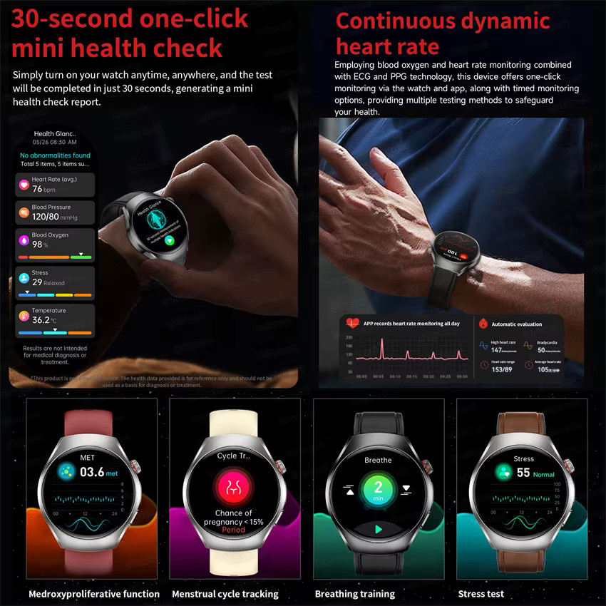 GUHUAVMI Smartwatch mit AMOLED Display, EKG und SpO2 Messung, Rot/Schwarz - Bild 4