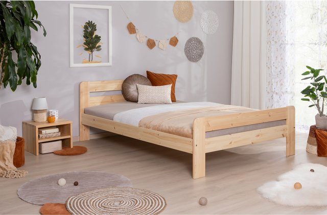 TiCAA Bert Massivholz Bett aus Kiefer Natur für Einzelbett oder Doppelbett - Bild 1