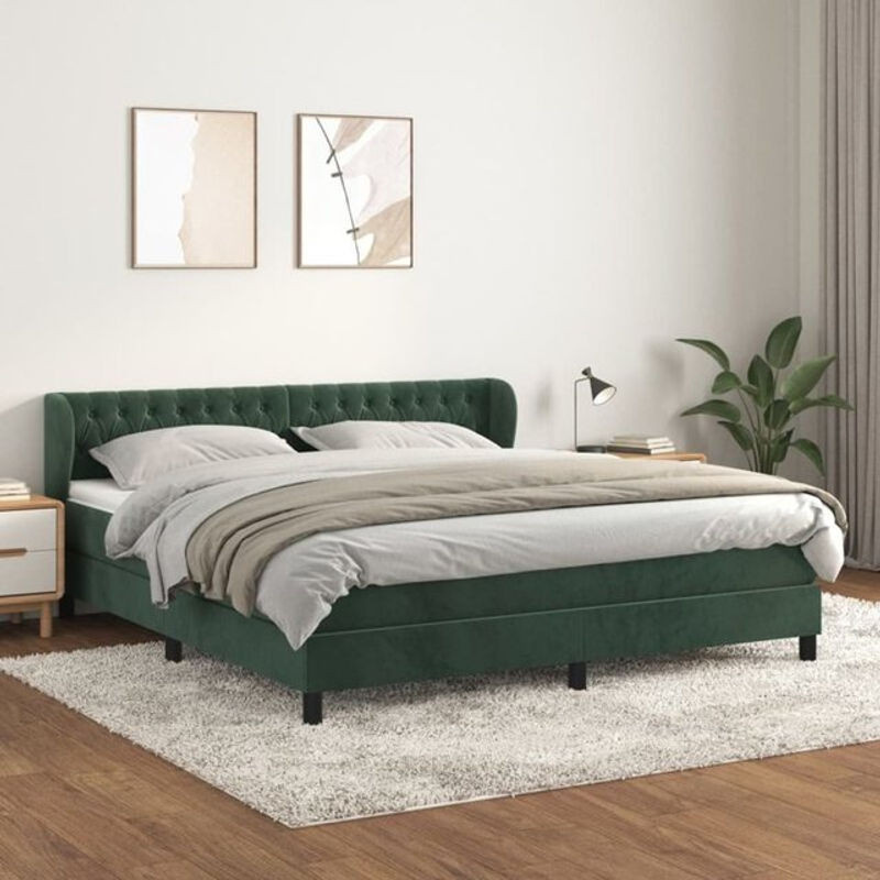 Vidaxl Boxspringbett mit Matratze aus Samt in Grün, B/T/H: 160 x 200 x 88 cm - Bild 1