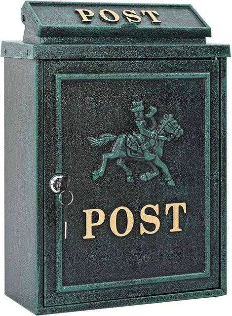 DELUKE Briefkasten PETER aus Gussaluminium für die Wandmontage, Grün, B/T/H: 29 x 13 x 41 cm - Bild 1