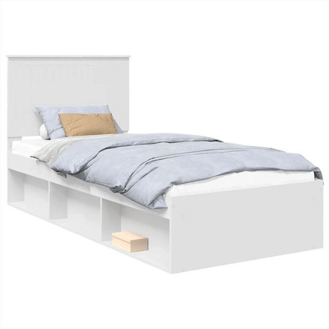 vidaXL Bettrahmen mit Kopfteil aus massivem Kiefernholz in Weiß, B/T/H: 90 x 200 cm - Bild 1