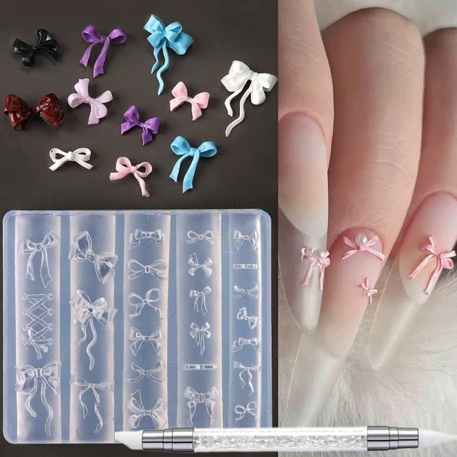 MingLee Nagelformen Silikon mit Carving Stift, 2 Stück, Schleifen-Design - Bild 3