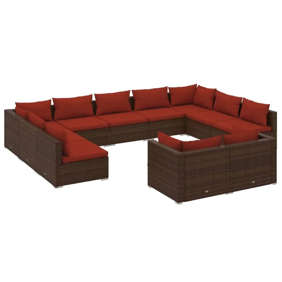 vidaXL 11-tlg Garten-Lounge-Set in U-Form aus braunem Poly-Rattan mit Kissen und pulverbeschichtetem Stahlgestell - Bild 2